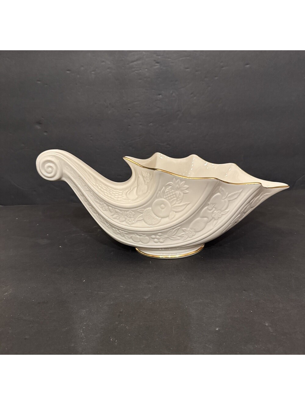 Lenox "Fruits of Life" Cornucopia 24K Gold Trim 1989 Retired Large 14" L By 6” W